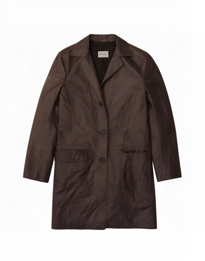 Casaco de couro feminino vintage IT 42 médio preto