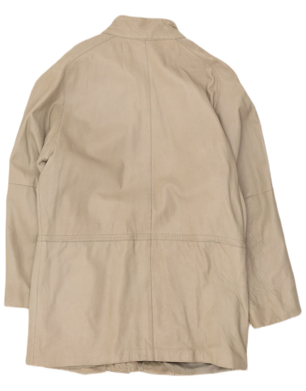 Casaco de couro feminino vintage UK 14 médio off white