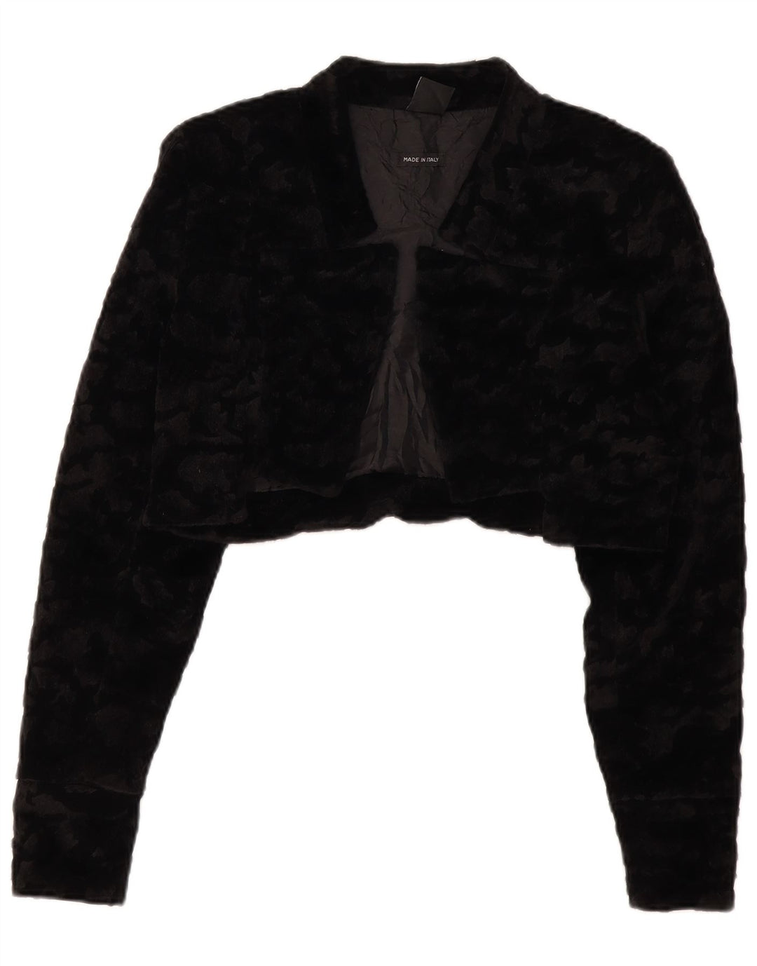 Jaqueta Bolero feminina VINTAGE de pele sintética Reino Unido 14 grande poliéster preto