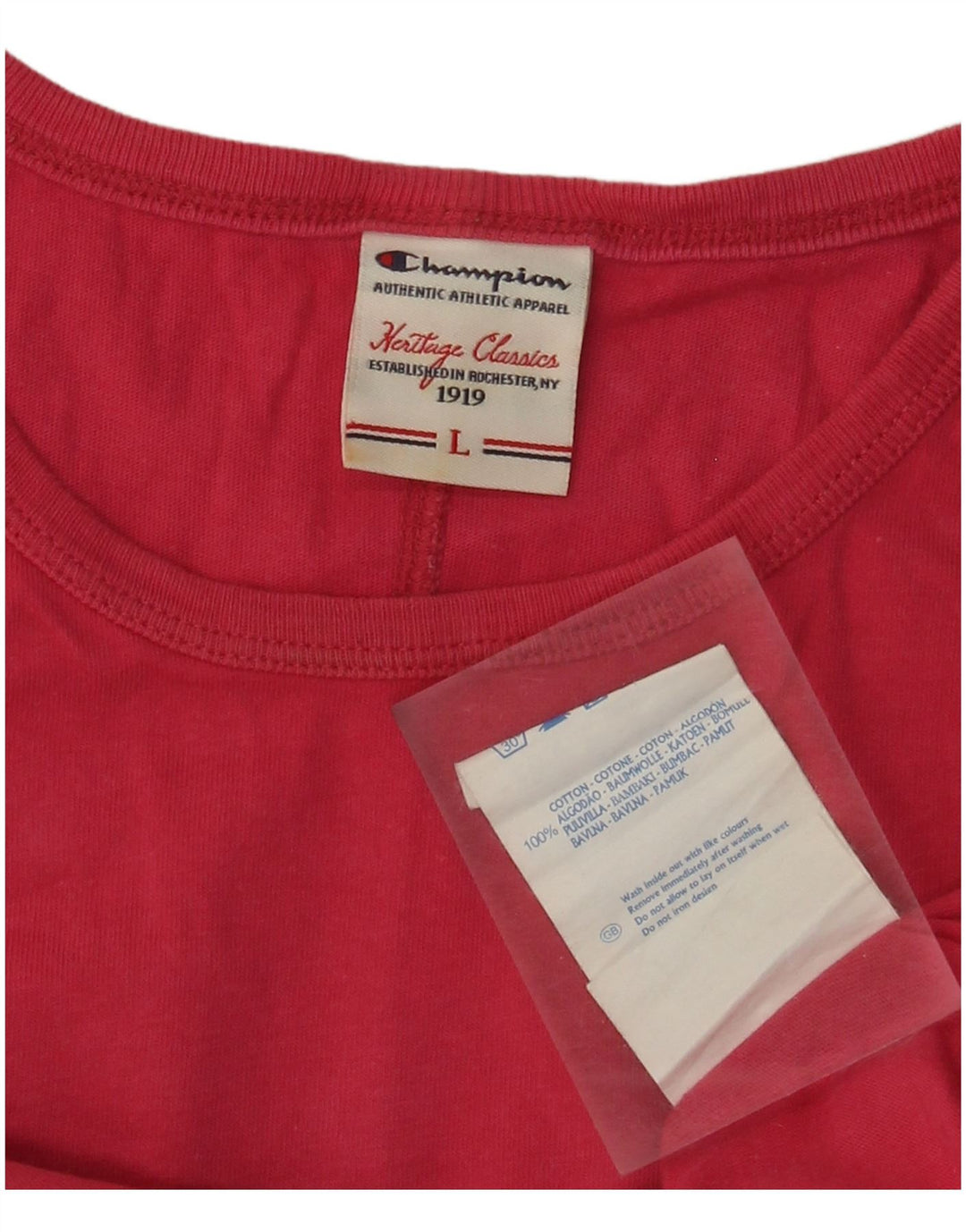 Camiseta feminina CHAMPION Heritage Classics com estampa UK 14 grande rosa