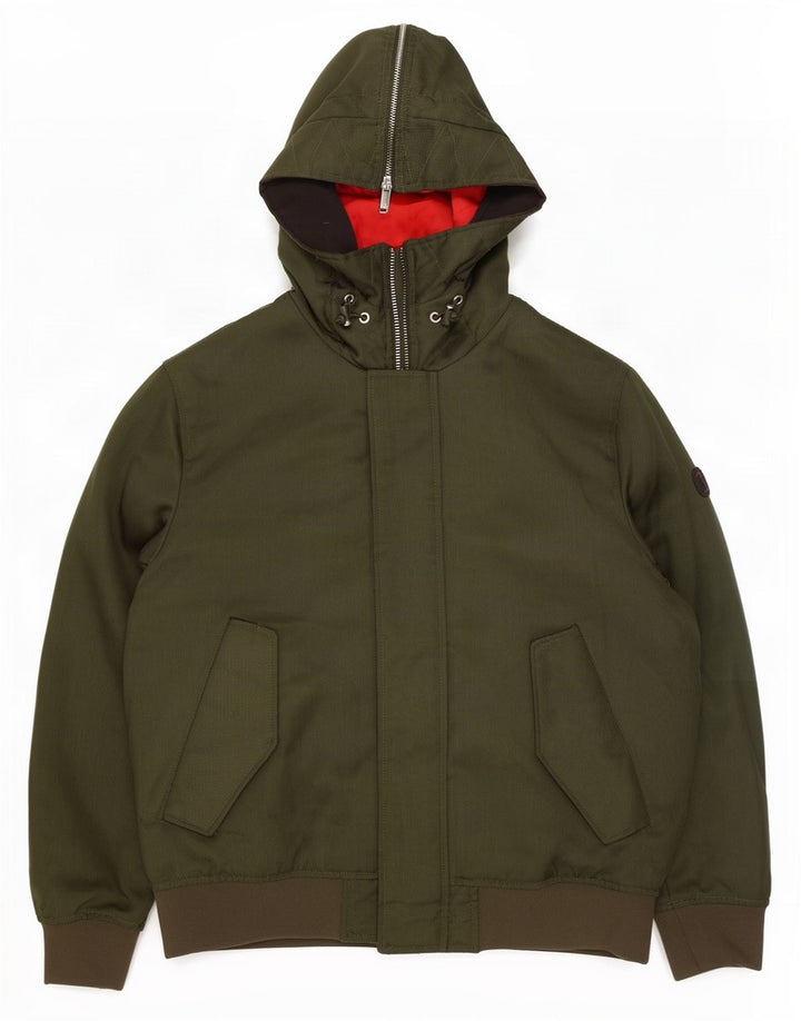 Jaqueta bomber masculina Armani com capuz Reino Unido 40 poliéster cáqui grande