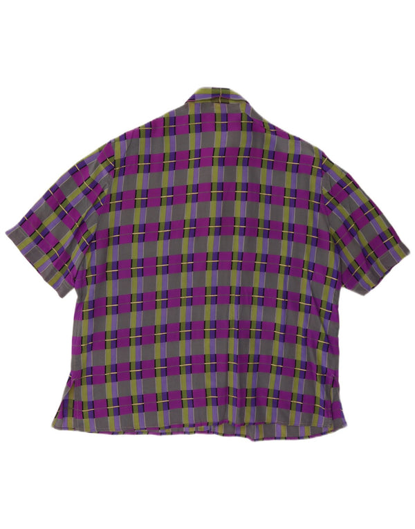 Blusa feminina vintage de manga curta UK 14 grande xadrez multicolorida