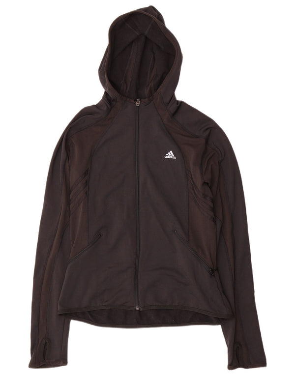 Adidas Womens Hooded Tracksuit Top Jacket UK 14 Large Black Colourblock