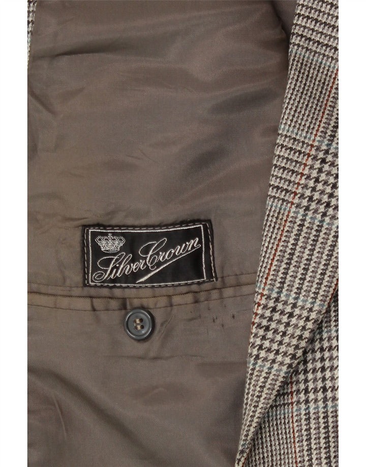 Jaqueta blazer masculina vintage com 2 botões Reino Unido 38 Houndstooth cinza médio