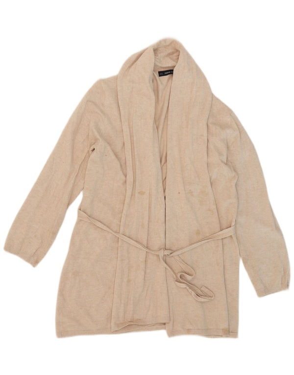 Suéter cardigã aberto com palangre feminino Zara Reino Unido 18 XL bege viscose