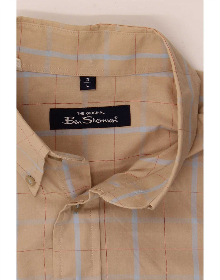 Ben Sherman Camisa masculina de manga curta grande xadrez bege