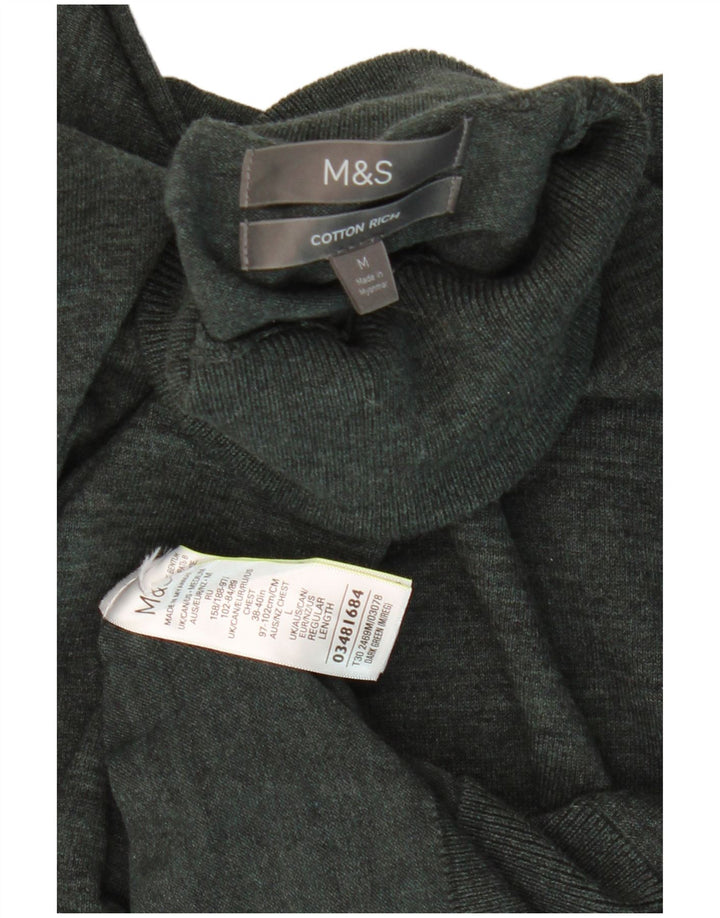 Suéter masculino Marks & Spencer com gola redonda, algodão listrado cáqui médio