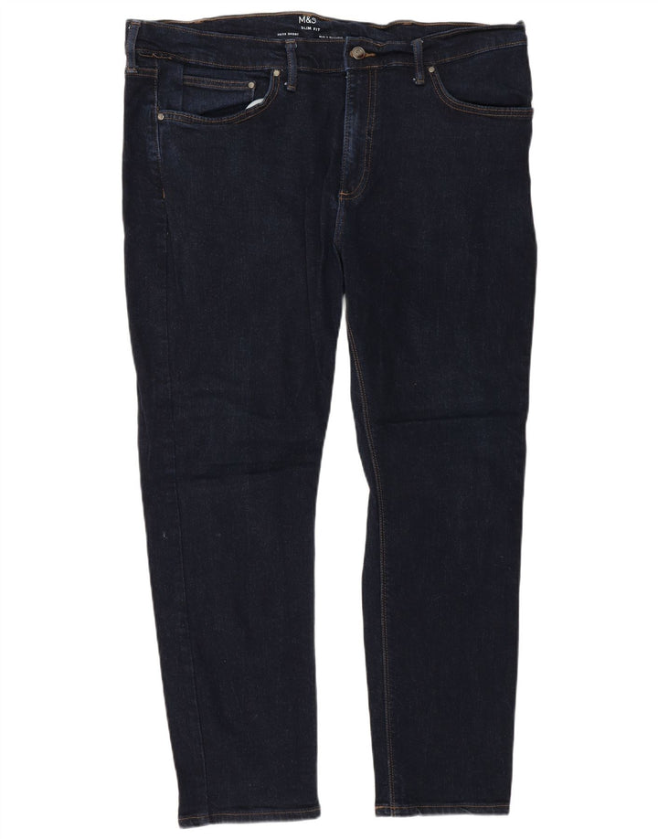 Marks & Spencer Mens Slim Jeans W38 L29 Azul Marinho Algodão