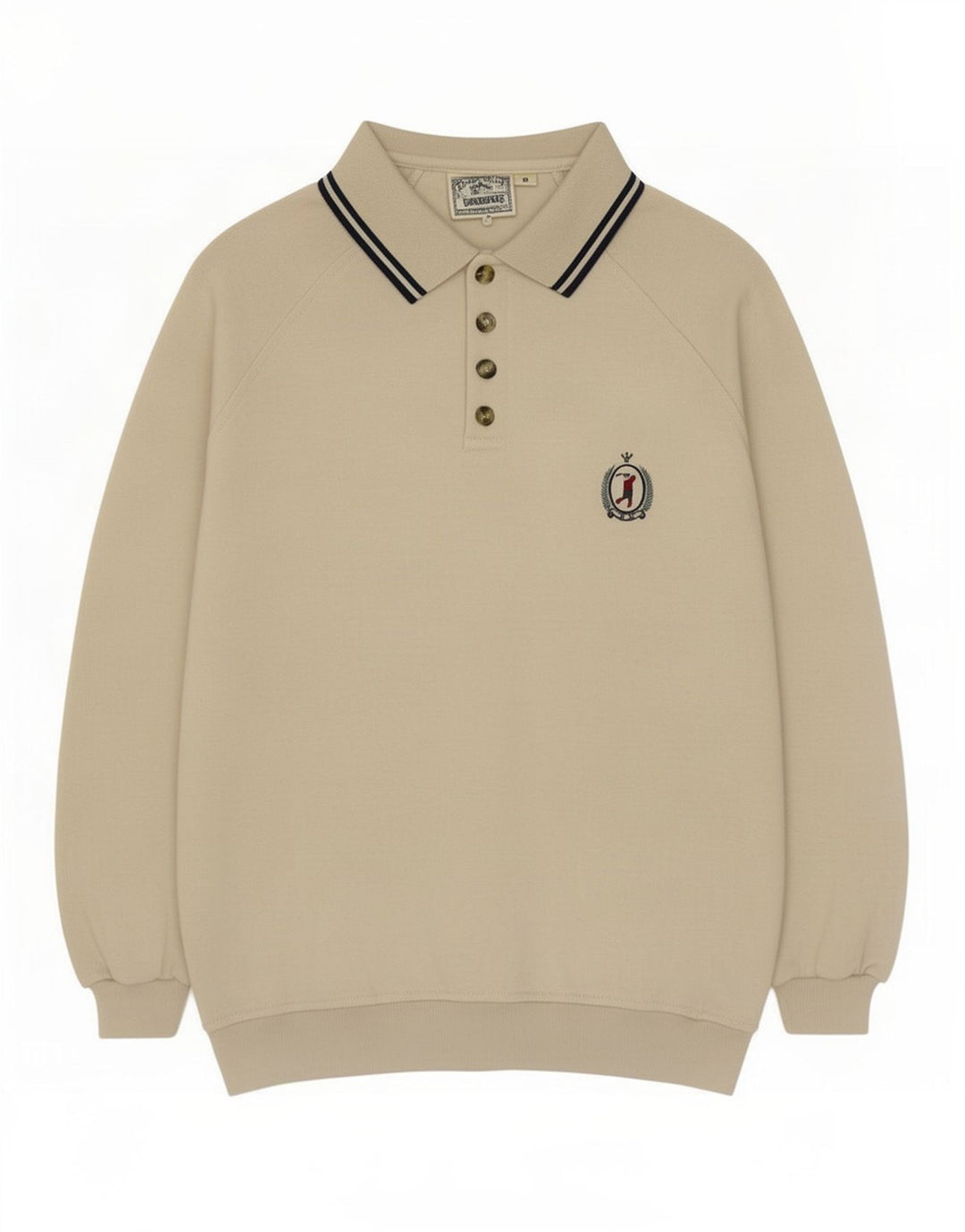 Moletom masculino vintage com gola polo jumper algodão bege médio