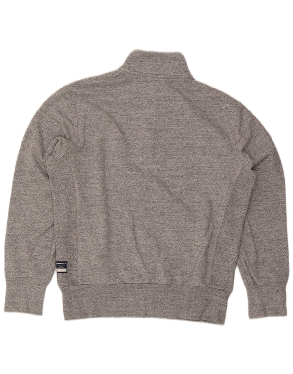 Suéter masculino Superdry com gola zip e algodão manchado cinza médio