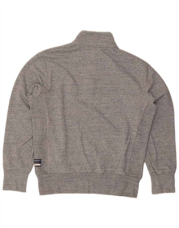 Suéter masculino Superdry com gola zip e algodão manchado cinza médio