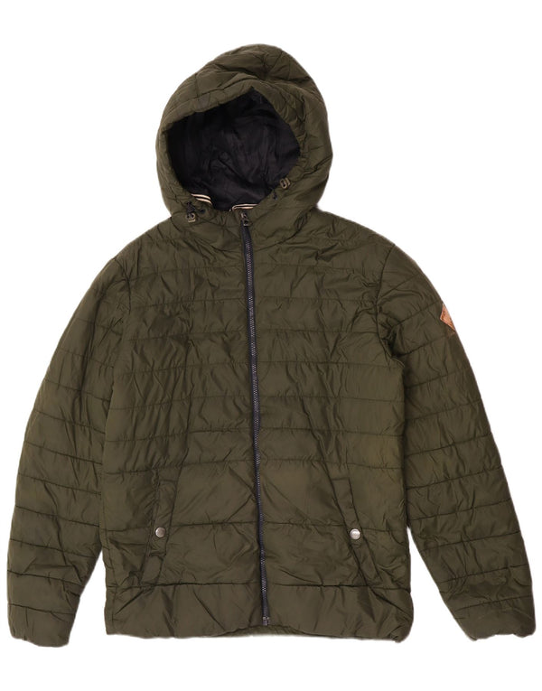 Jaqueta masculina acolchoada com capuz Jack & Jones UK 36 pequena cáqui nylon