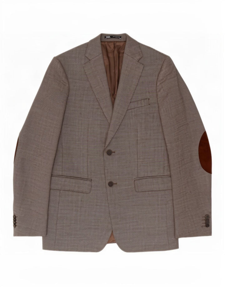 Jaqueta blazer masculina Zara com 2 botões EU 50 poliéster cinza médio