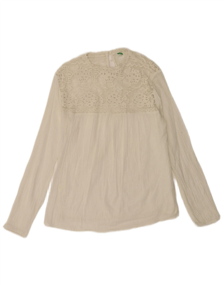 Blusa feminina Benetton manga comprida oversized Reino Unido 10 algodão branco pequeno