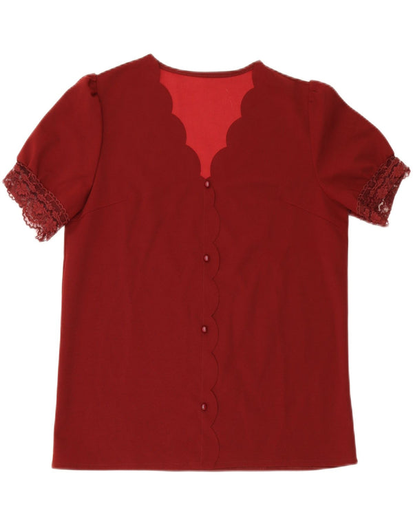 Blusa feminina vintage de manga curta UK 14 grande floral borgonha