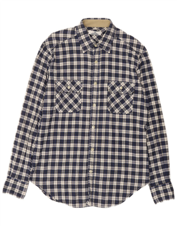 Camisa masculina de flanela Egon Furstenberg tamanho 40 15 3/4 xadrez azul médio