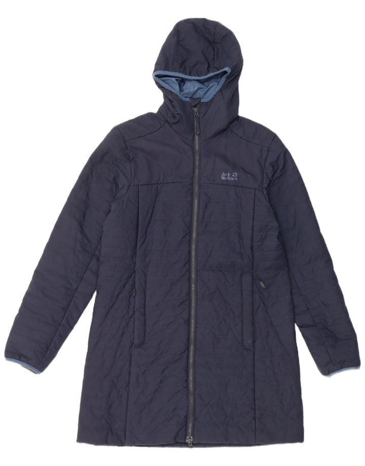 Casaco acolchoado com capuz feminino Jack Wolfskin Reino Unido 12 poliéster azul marinho médio
