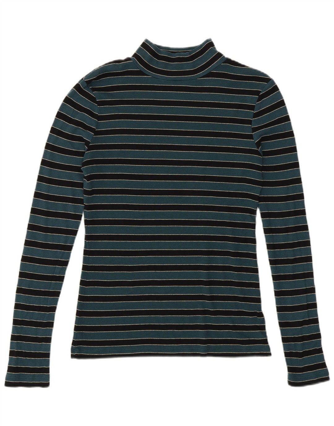 Suéter feminino Fat Face com gola tartaruga Reino Unido 12 listrado verde médio
