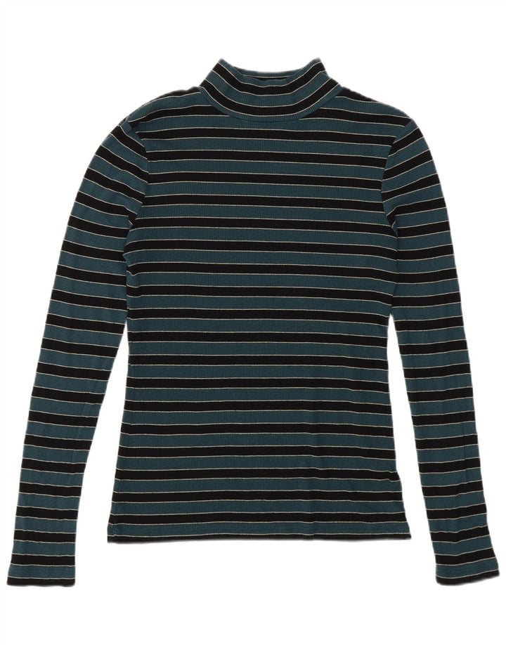 Suéter feminino Fat Face com gola tartaruga Reino Unido 12 listrado verde médio