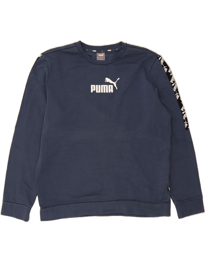 PUMA Mens Graphic Sweatshirt Jumper Large Navy Blue Cotton Vintage Puma and Second-Hand Puma from Messina Hembry 