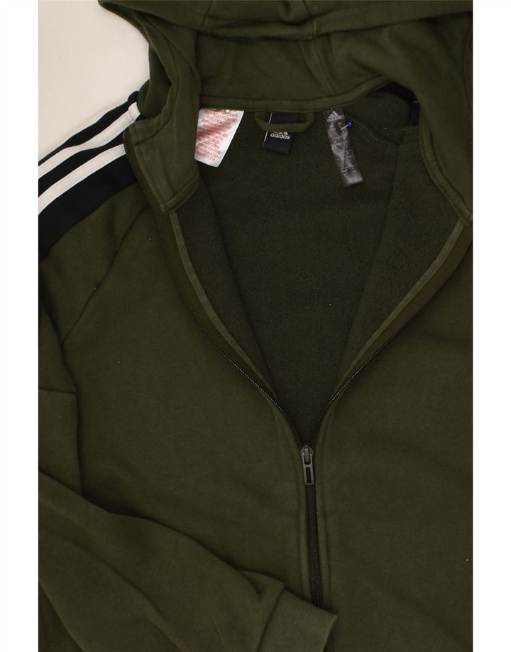 ADIDAS Boys Zip Hoodie Sweater 9-10 Years Khaki Cotton | Vintage Adidas | Thrift | Second-Hand Adidas | Used Clothing | Messina Hembry 