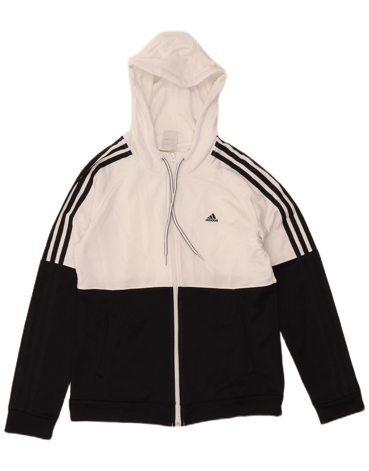 ADIDAS Womens Zip Hoodie Sweater UK 12/14 Medium White Colourblock