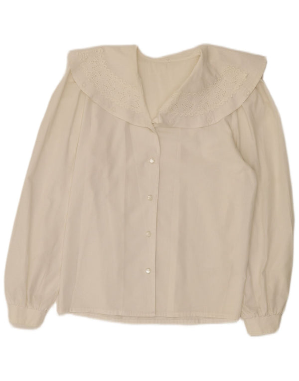 Blusa feminina vintage EU 36 poliéster floral branco pequeno