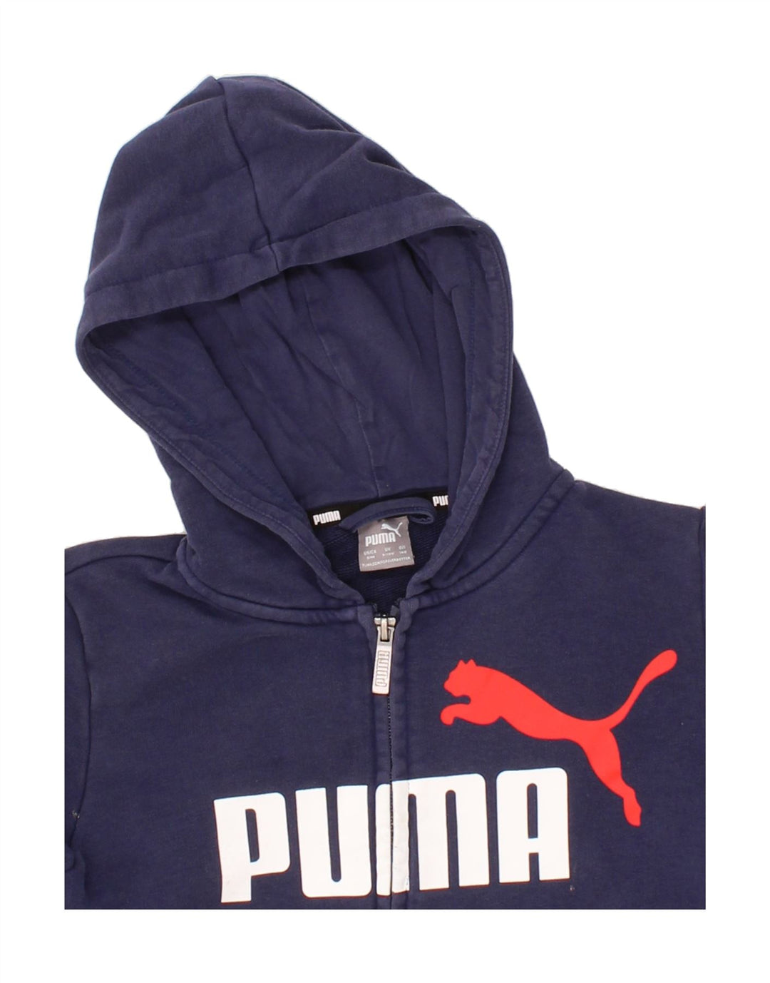 PUMA Boys Graphic Zip Hoodie Sweater 9-10 Years Medium Navy Blue Vintage Puma and Second-Hand Puma from Messina Hembry 