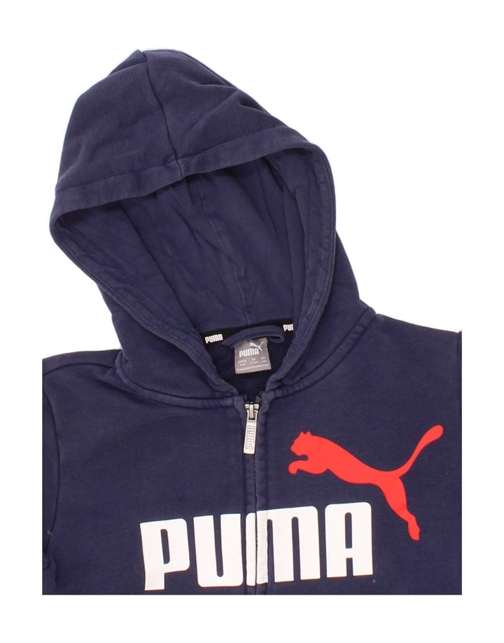 PUMA Boys Graphic Zip Hoodie Sweater 9-10 Years Medium Navy Blue Vintage Puma and Second-Hand Puma from Messina Hembry 