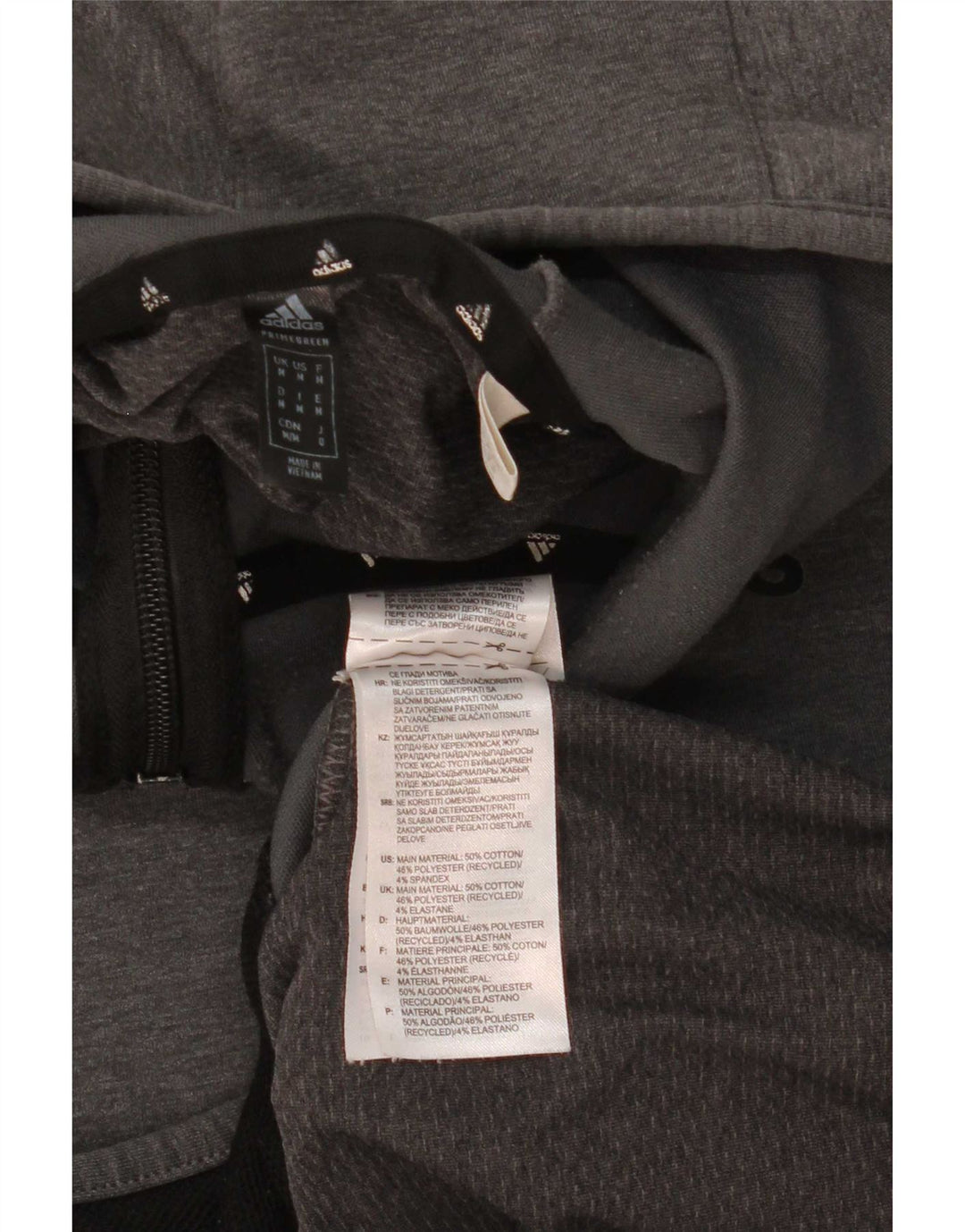 Adidas masculino zip moletom com capuz médio algodão cinza