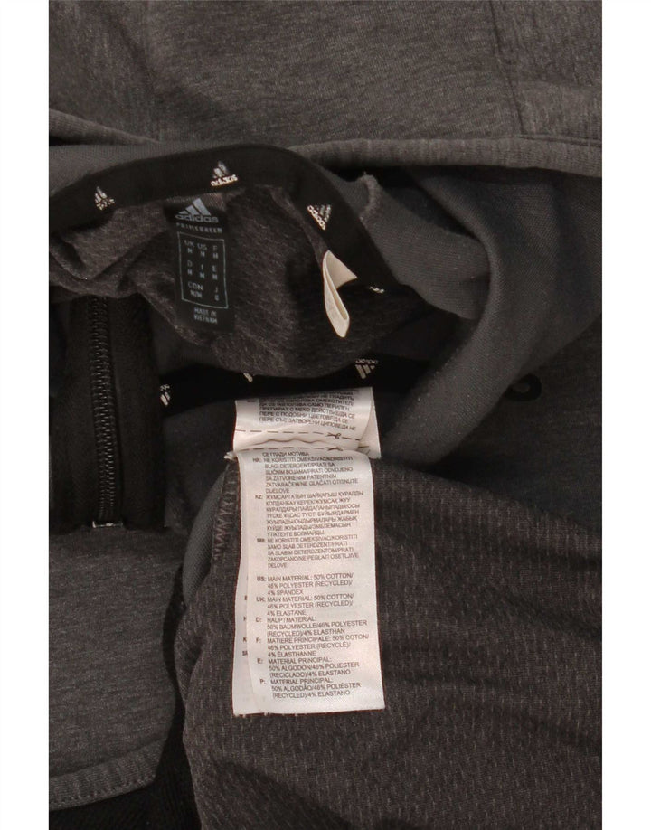 Adidas masculino zip moletom com capuz médio algodão cinza