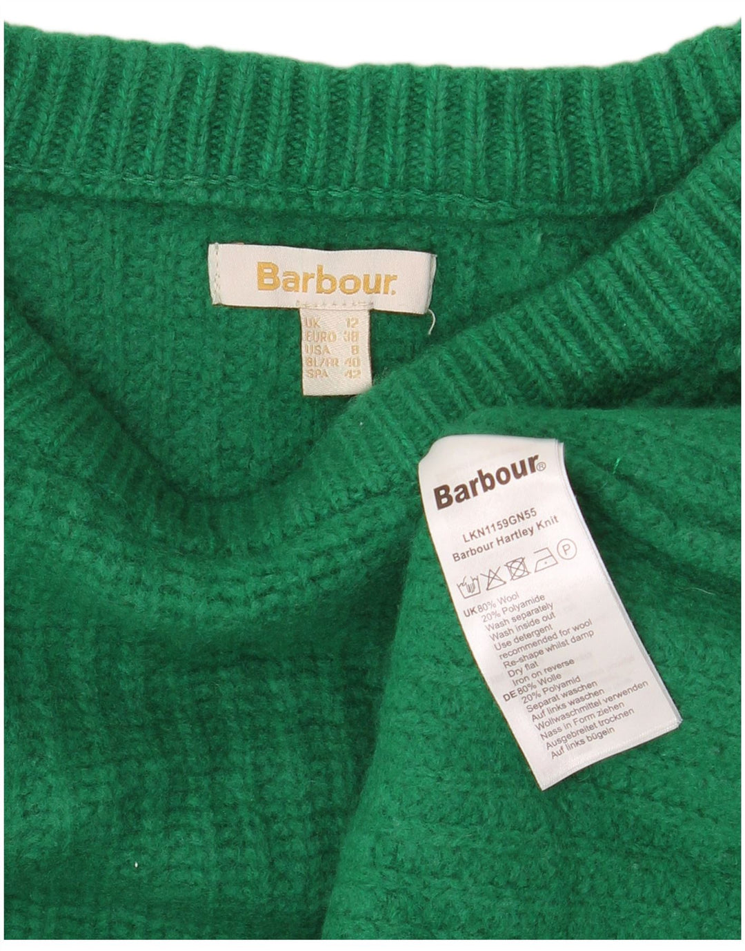Suéter feminino BARBOUR com gola canoa e gola redonda Reino Unido 12 lã verde médio