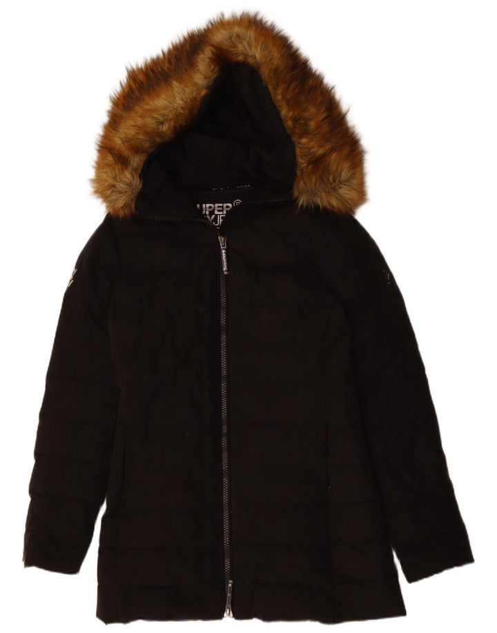 Jaqueta acolchoada com capuz feminina Superdry UK 8 poliéster preto pequeno