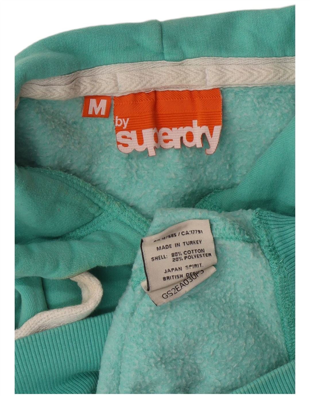 Suéter com capuz feminino Superdry UK 12 algodão turquesa médio