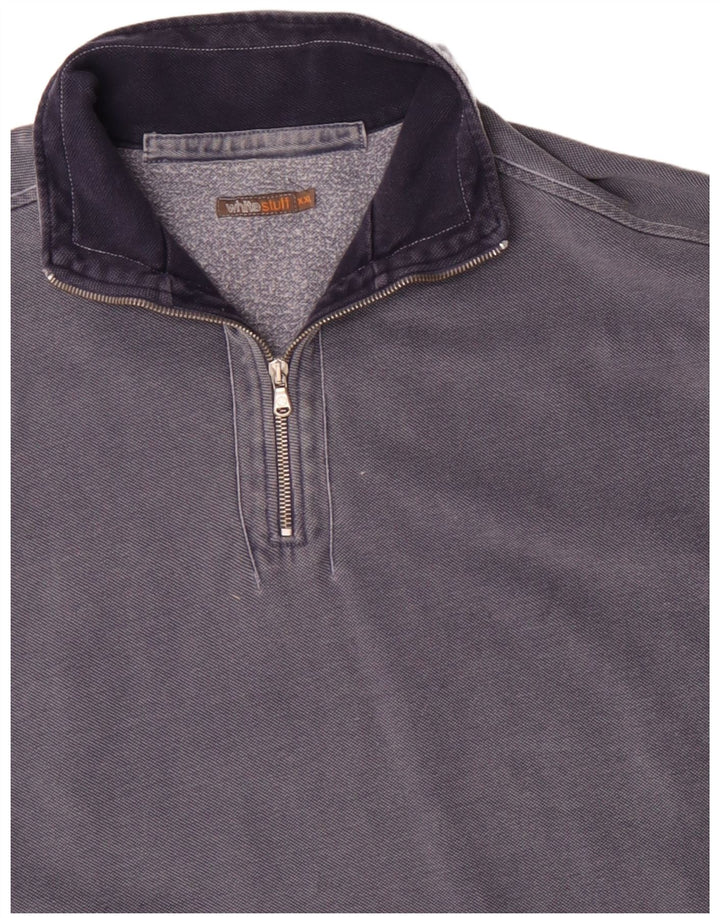 WHITE STUFF Suéter masculino com zíper e gola 2XL algodão azul marinho