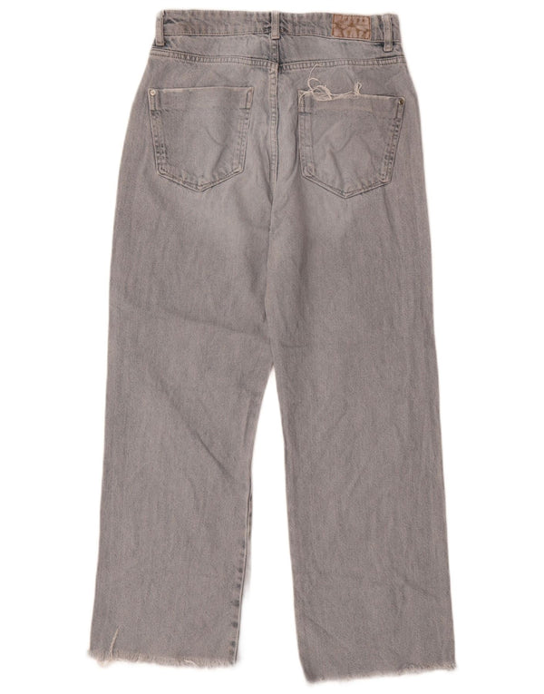 Calça jeans feminina Zara com perna larga desgastada UE 38 médio W28 L26 algodão azul