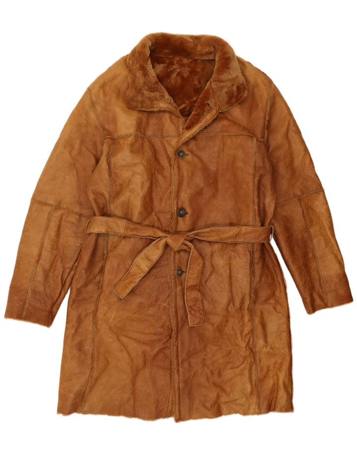 Sobretudo masculino vintage de shearling IT 52 XL marrom shearling