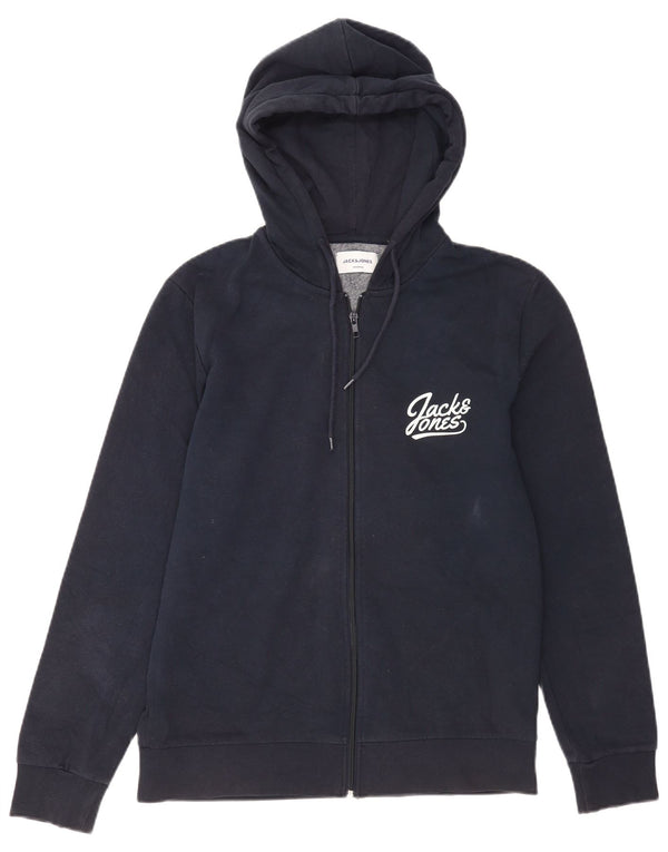 Suéter masculino Jack & Jones com capuz e zíper gráfico médio algodão azul marinho