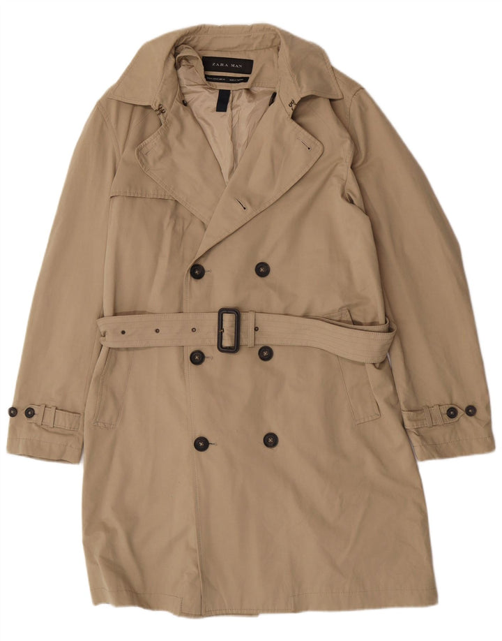 Zara Mens Trench Coat UK 38 Poliéster Bege Médio
