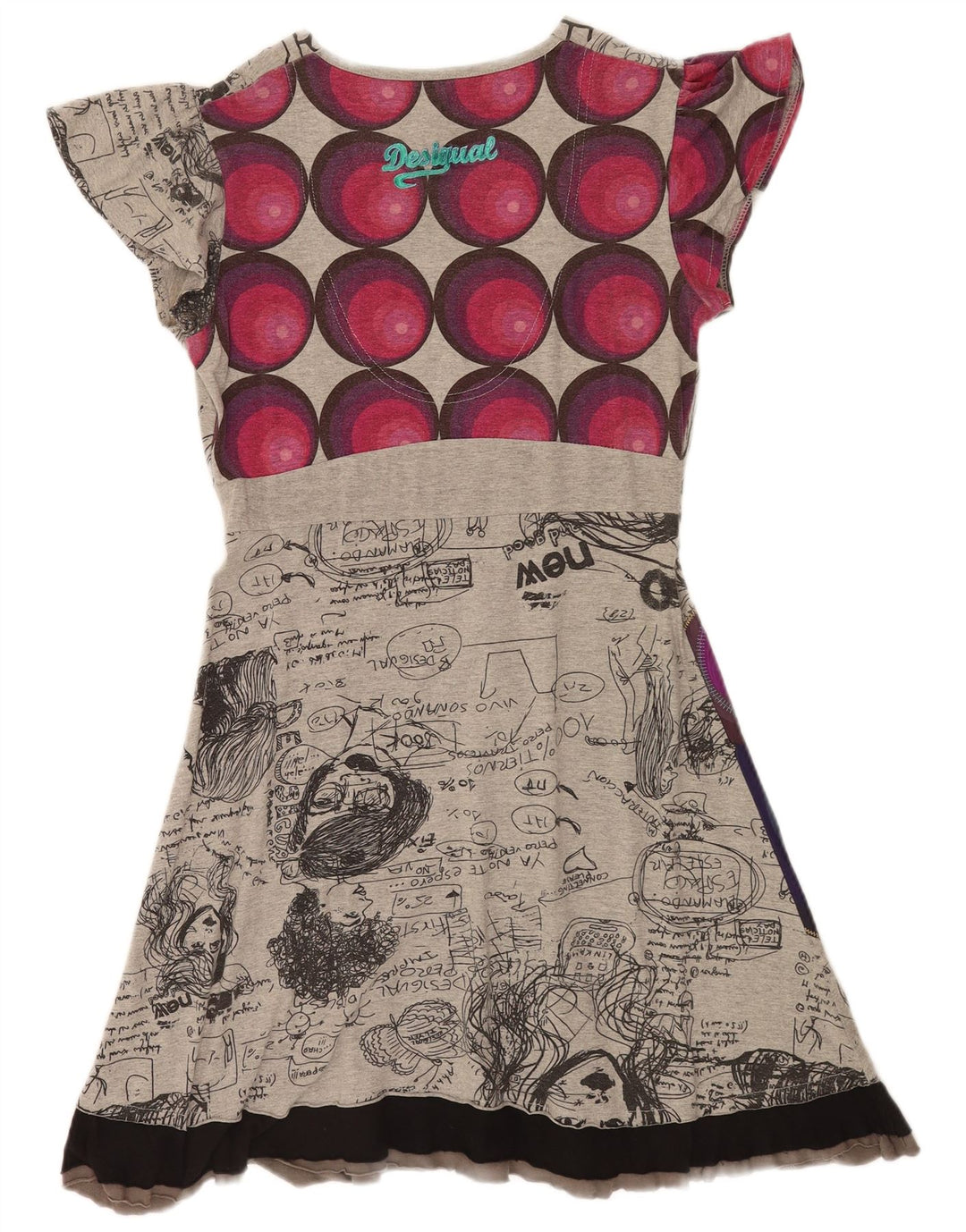 Vestido feminino Desigual com estampa A-Line UK 12 cinza médio
