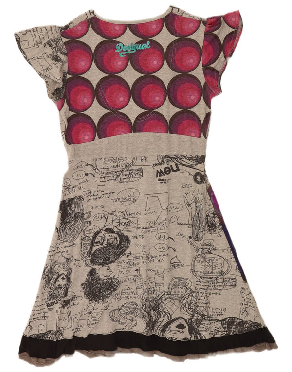 Vestido feminino Desigual com estampa A-Line UK 12 cinza médio