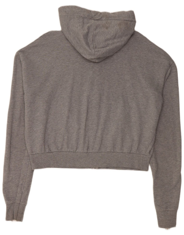 Suéter feminino Topshop com capuz e zíper grande UK 12 cinza médio manchado