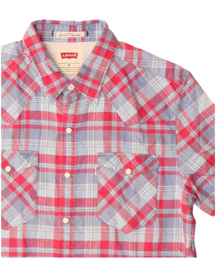 Camisa masculina Levi's Slim Fit manga curta médio vermelho xadrez algodão