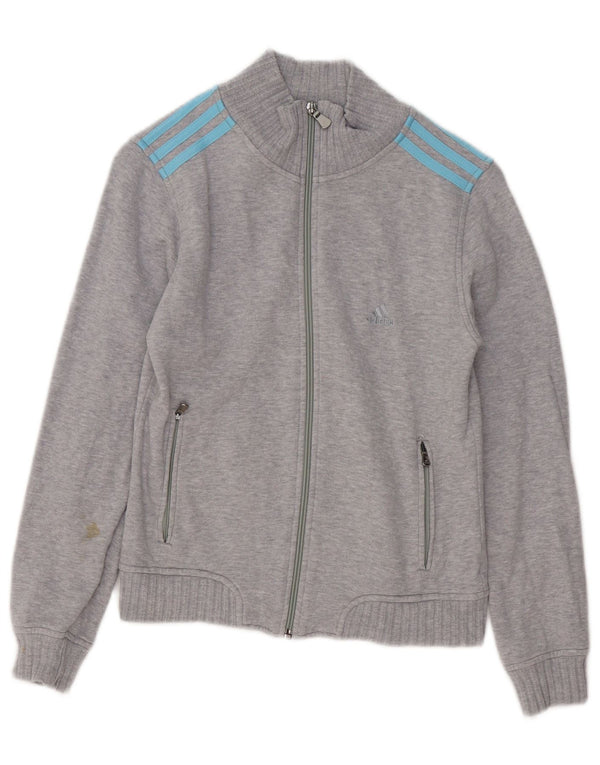 Adidas Womens Tracksuit Top Jacket UK 6 XS Cinza Flecked Algodão