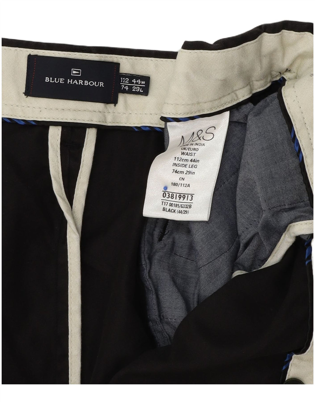 Calça chino masculina Marks & Spencer Blue Harbor Regular Fit W44 L29 preta