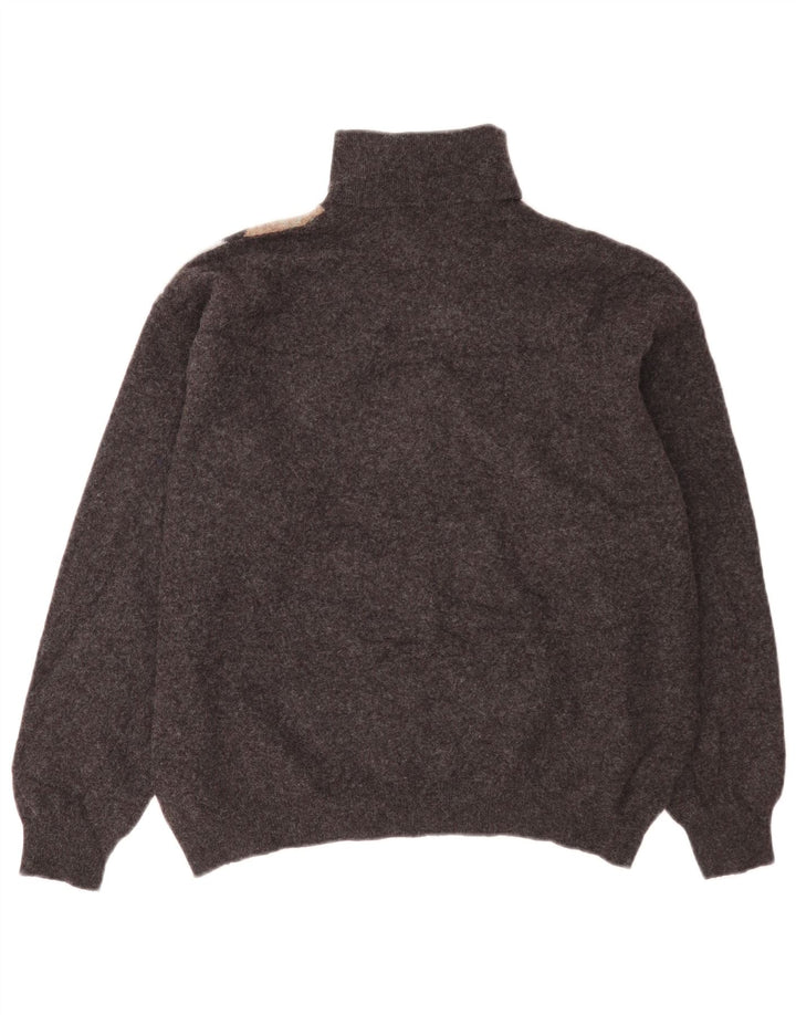 Suéter masculino Benetton com gola redonda IT 52 grande cinza argyle/lã diamante
