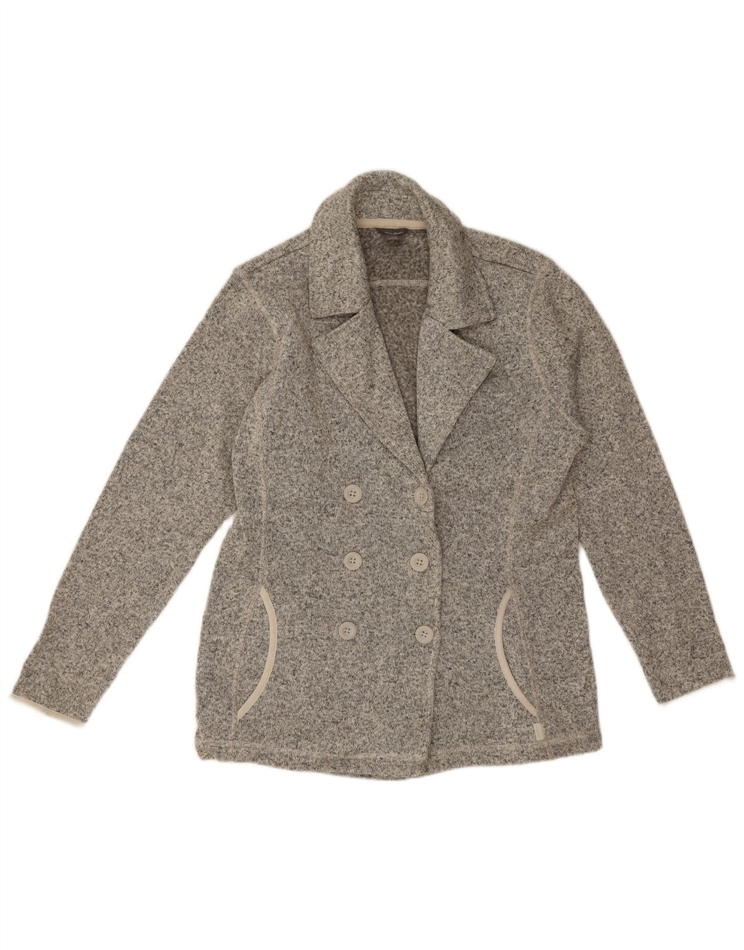 Jaqueta blazer feminina Eddie Bauer com peito duplo Reino Unido 16 grande cinza manchado