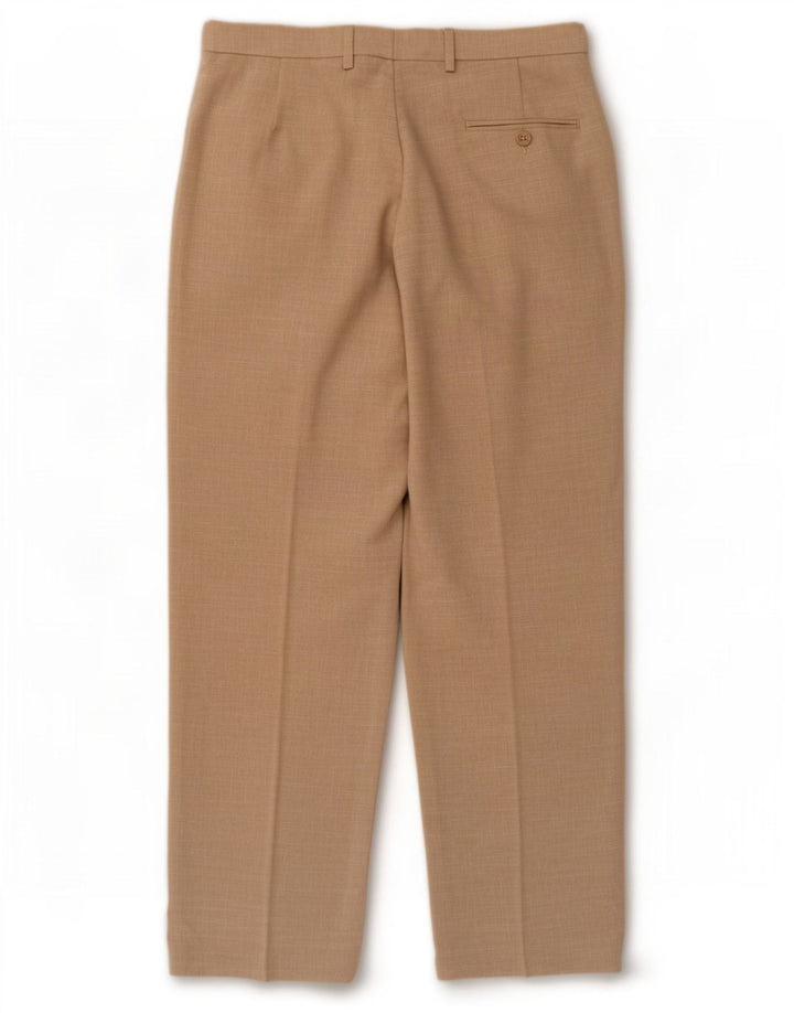 Calça masculina de terno reto Marks & Spencer W32 L31 poliéster bege