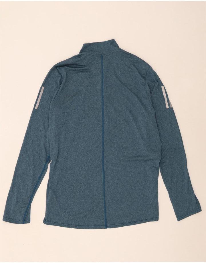 Adidas Mens Climalite Zip Neck Top Manga Longa Grande Azul Poliéster