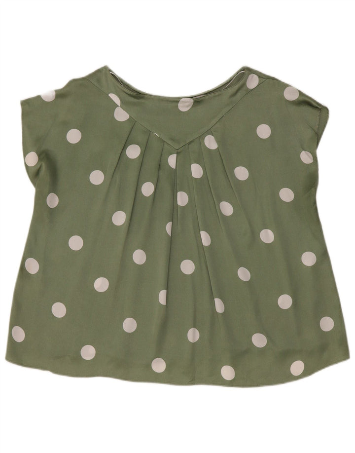 Zara Blusa Feminina Crop Oversized Top Reino Unido 10 Pequenas Bolinhas Verdes Poliéster